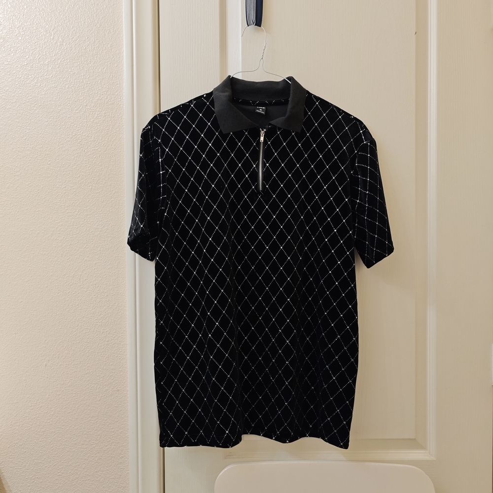 Black and White Geometric Polo Shirt